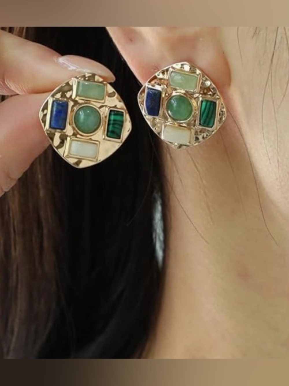 Vintage Stunning Neiman Marcus large Raw Gem Large Stud earrings